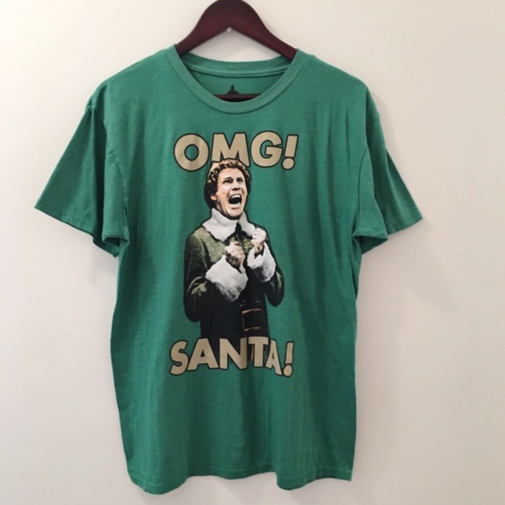 OMG! SANTA ELF CHRISTMAS GRAPHIC GREEN T-SHIRT